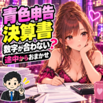 夜職の青色申告決算書が書けない方へ｜売上・残高の確認から申告を依頼を案内する女性と税理士のイラスト