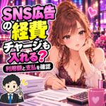 夜職のSNS広告費は経費？有料機能・チャージ残高と確定申告を案内する女性と税理士のイラスト
