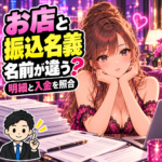 夜職の振込名義がお店と違う？会社名・明細と報酬を照合する申告準備を案内する女性と税理士のイラスト