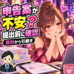 夜職の申告案が不安で別の税理士にも確認したい方へ｜提出前の引継ぎを案内する女性と税理士のイラスト