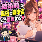 結婚前に風俗の無申告を整理する女性と税理士のイラスト
