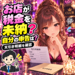 お店で引かれた源泉所得税と本人の確定申告を確認する女性